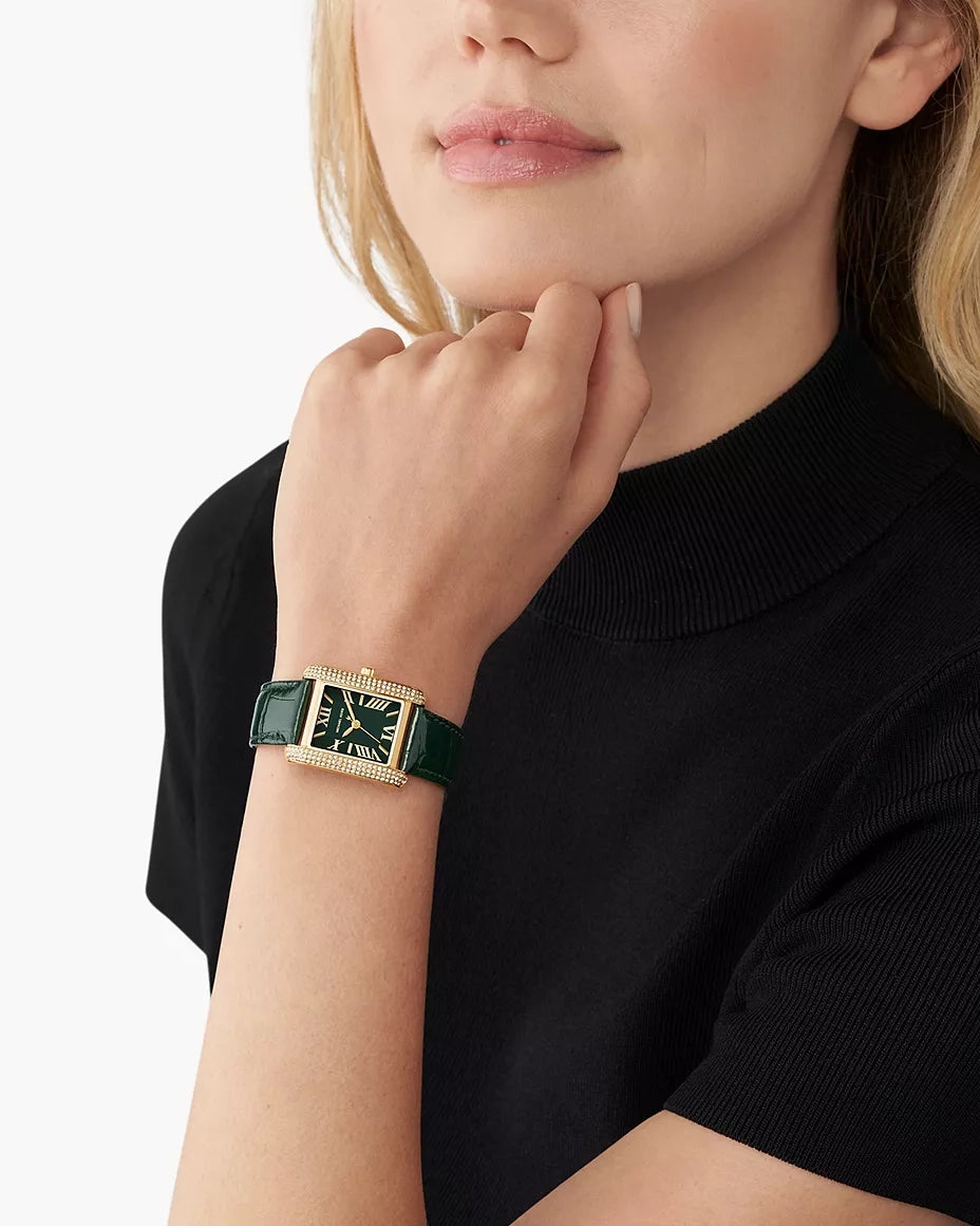 Montre Emery de Michael Kors à trois aiguilles, en cuir façon croco, bleu marine, MK2982