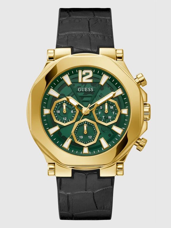 GUESS Mens Black Gold Tone Multi - function Watch,GW0492G3 - visiowatch