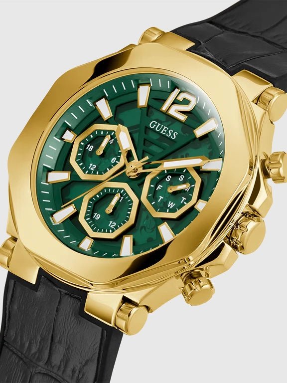GUESS Mens Black Gold Tone Multi - function Watch,GW0492G3 - visiowatch