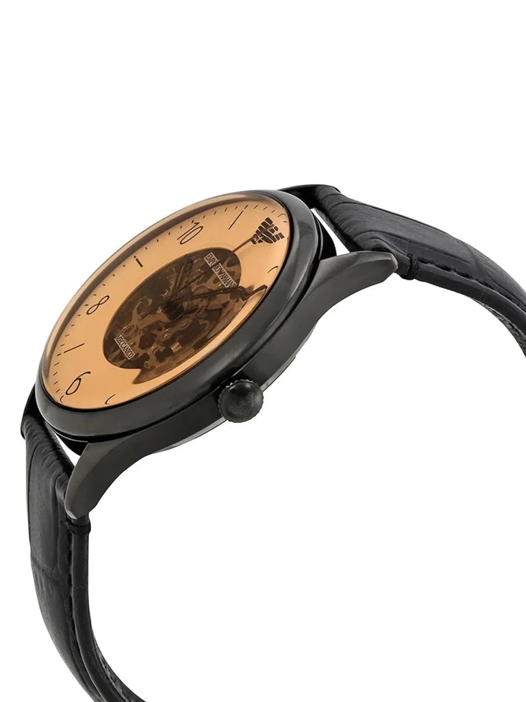 Emporio Armani Meccanico White Dial Black Leather Strap Watch For Men
