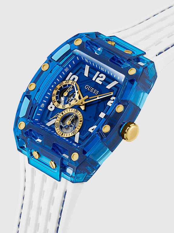 GUESS Mens White Blue Multi-function Watch
