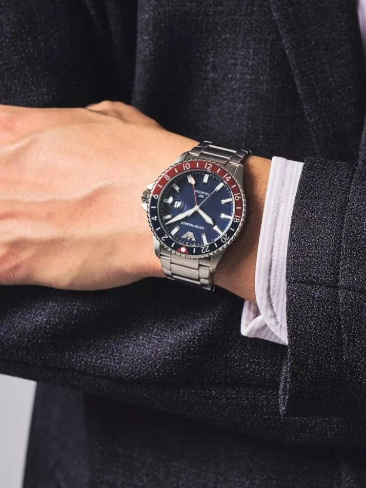 emporio armani gmt dual time stainless steel