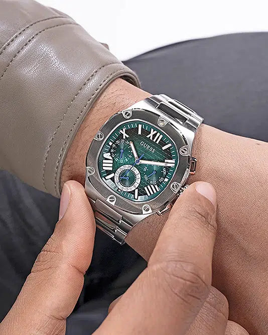 GUESS Mens Silver Tone Multi-function Watch