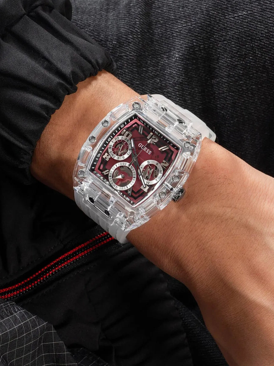 GUESS Mens Clear Multi-function Watch, GW0499G9