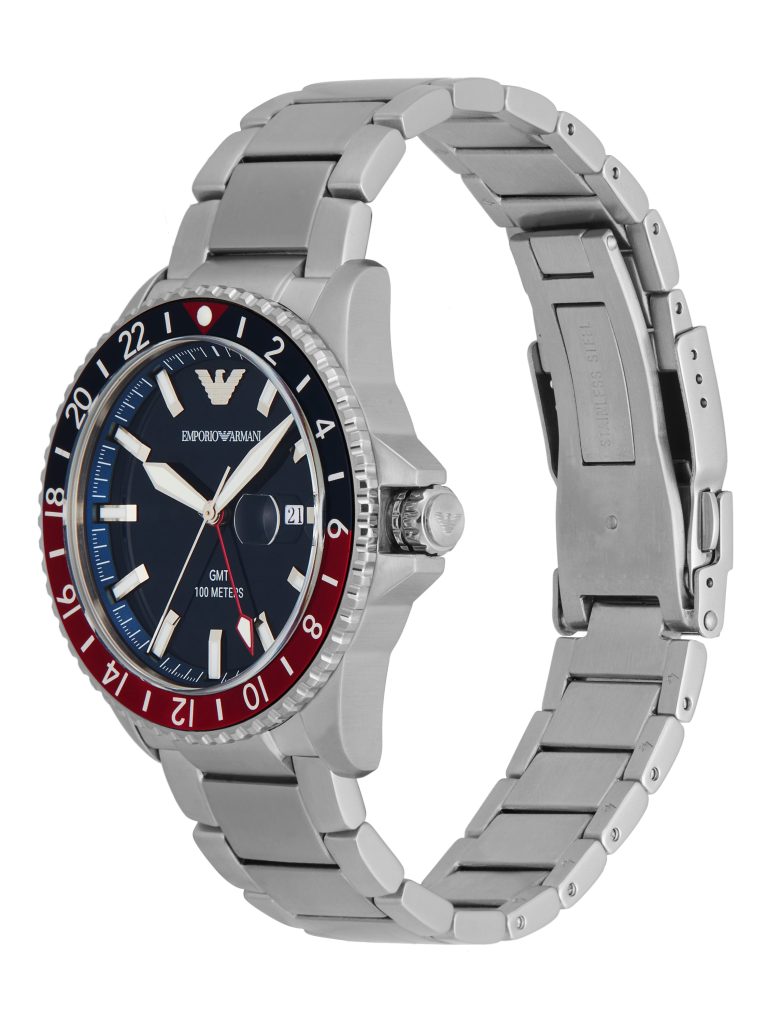 emporio armani gmt dual time stainless steel