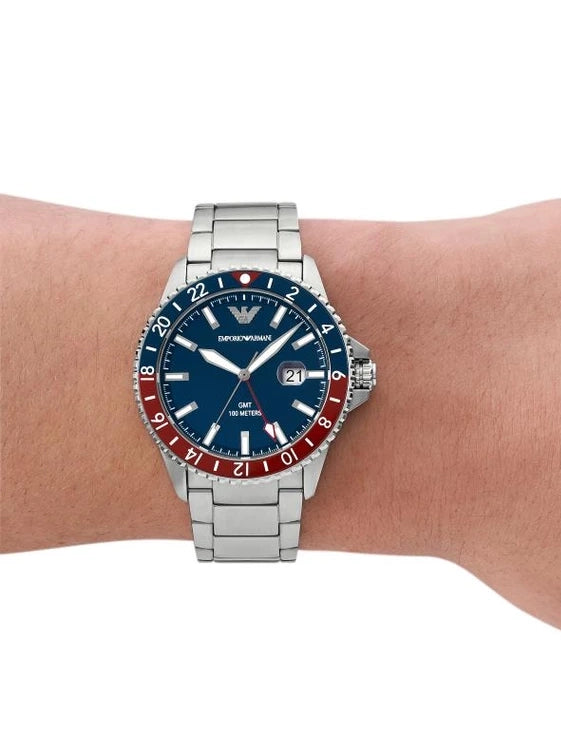 emporio armani gmt dual time stainless steel