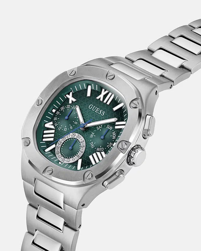 GUESS Mens Silver Tone Multi-function Watch