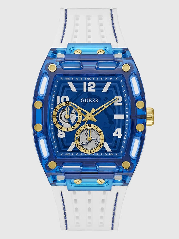 GUESS Mens White Blue Multi-function Watch