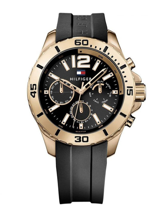 Tommy Hilfiger Sport Multifunction Black Dial Black Rubber Strap Watch For Men