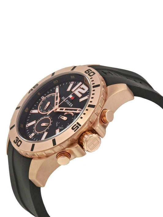 Tommy Hilfiger Sport Multifunction Black Dial Black Rubber Strap Watch For Men