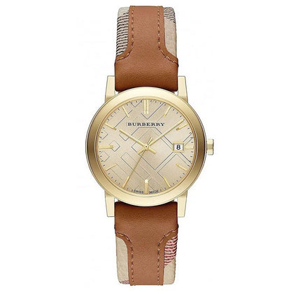 The City Burberry Women’s Heritage Leather Watch, Haymarket Leather Ladies  BU9133