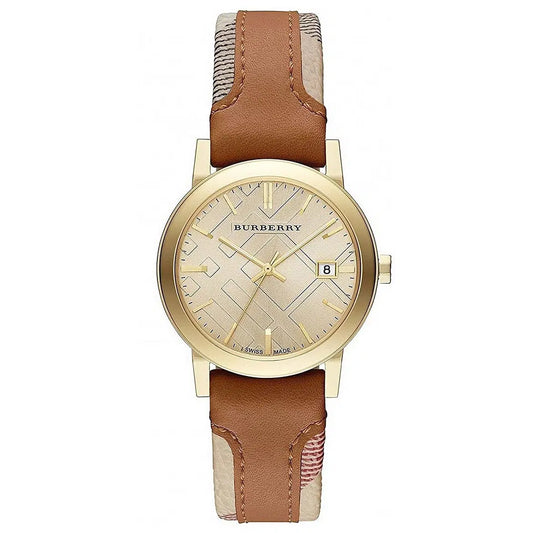 The City Burberry Women’s Heritage Leather Watch, Haymarket Leather Ladies  BU9133