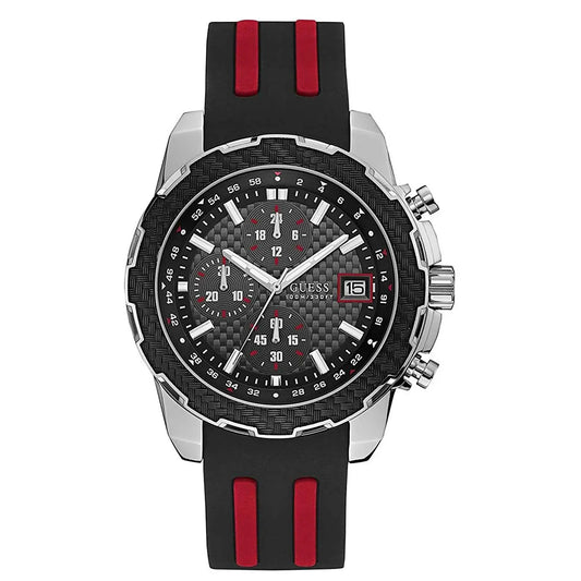 Guess Octane Chronograph Black Dial Two Tone Silicone Strap Watch For Men