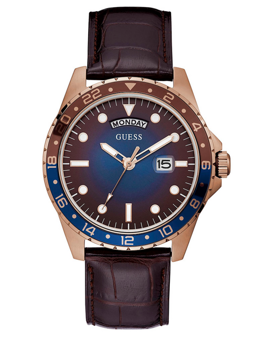 Guess Leather Analog Blue Dial Men’s Watch