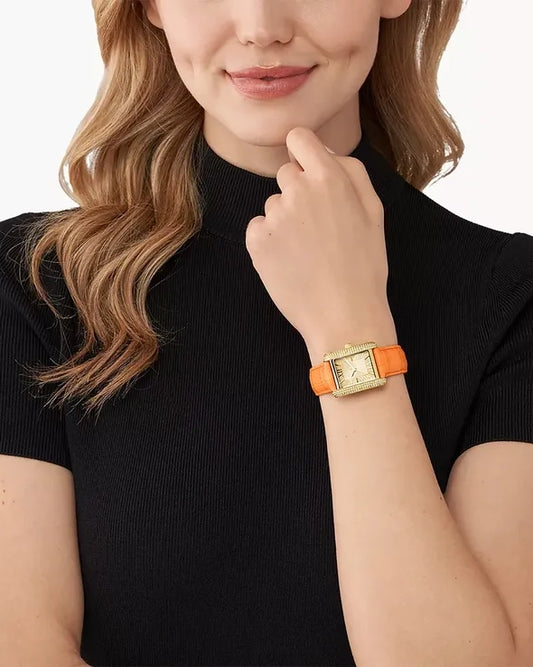 Montre Emery en cuir gaufré à pavé de ton or et à motif de crocodile,MK2983