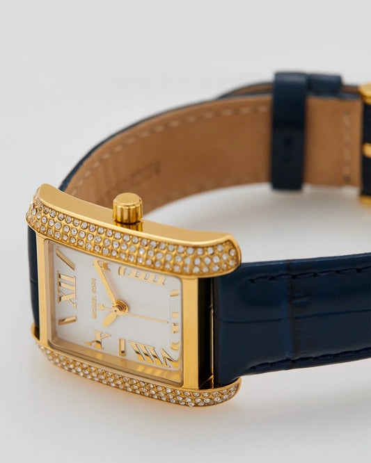 Montre Emery de Michael Kors à trois aiguilles, en cuir façon croco, bleu marine, MK2982