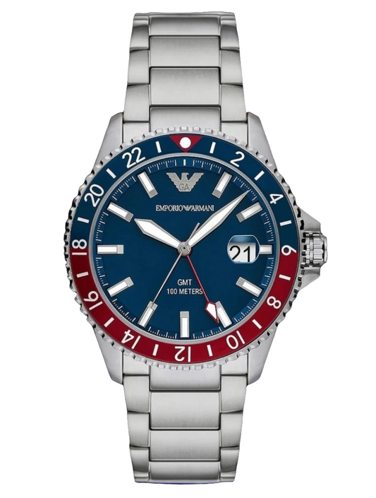 emporio armani gmt dual time stainless steel