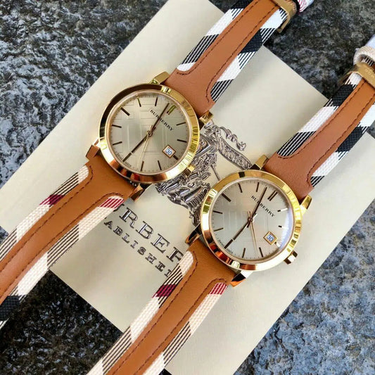 The City Burberry Women’s Heritage Leather Watch, Haymarket Leather Ladies  BU9133