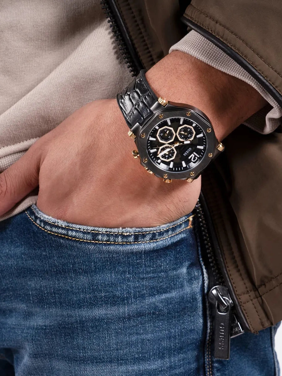 GUESS Mens Black Gunmetal Multi-function Watch,GW0492G1