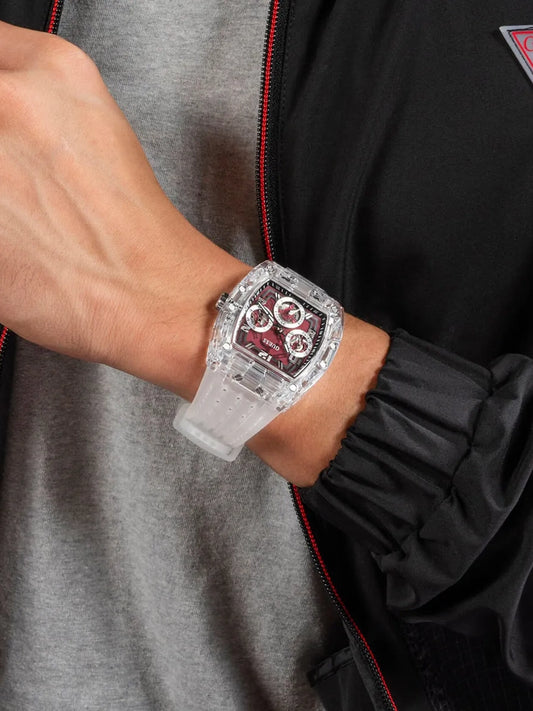 GUESS Mens Clear Multi-function Watch, GW0499G9