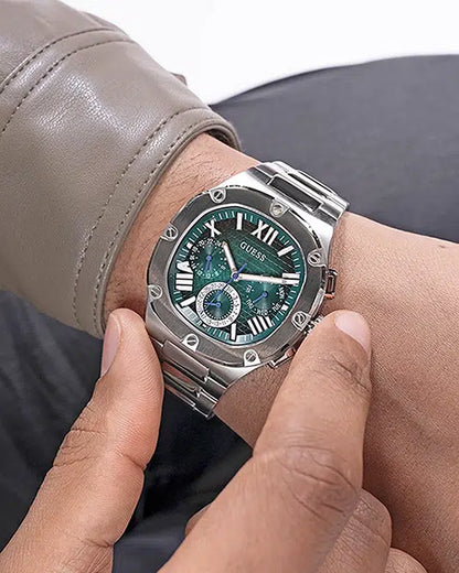 GUESS Mens Silver Tone Multi-function Watch