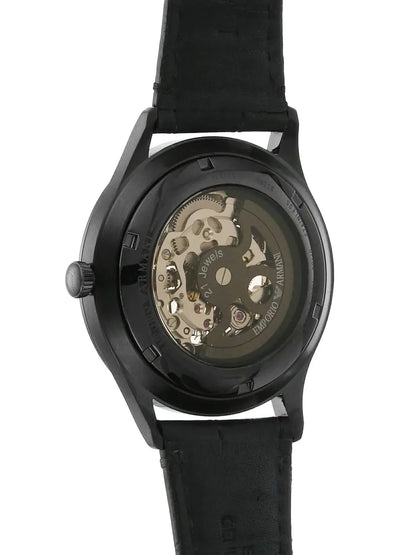 Emporio Armani Meccanico White Dial Black Leather Strap Watch For Men
