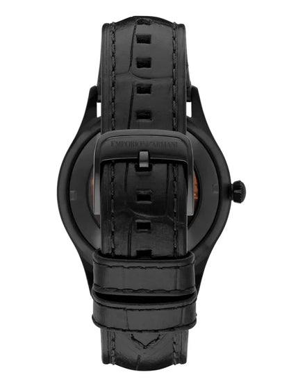 Emporio Armani Meccanico White Dial Black Leather Strap Watch For Men