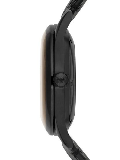 Emporio Armani Meccanico White Dial Black Leather Strap Watch For Men