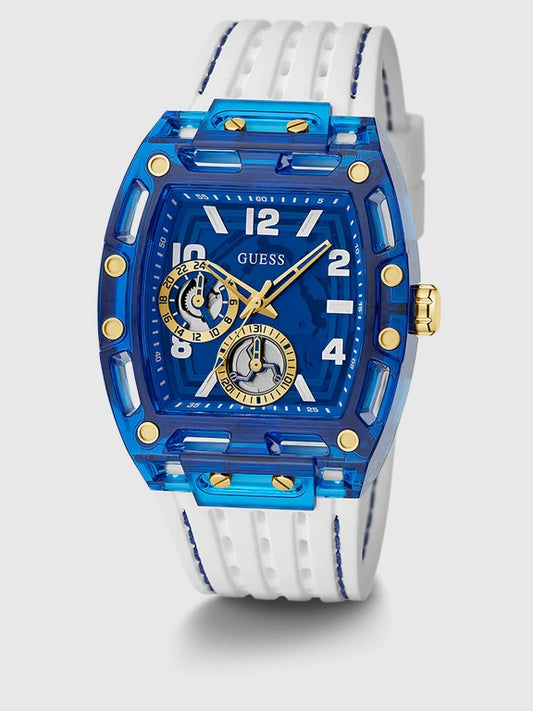 GUESS Mens White Blue Multi-function Watch