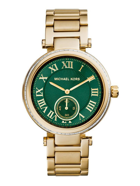 michael kors skylar green dial gold steel