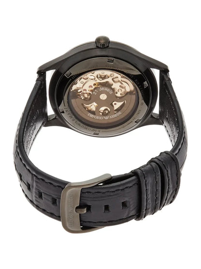 Emporio Armani Meccanico White Dial Black Leather Strap Watch For Men