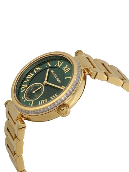 michael kors skylar green dial gold steel