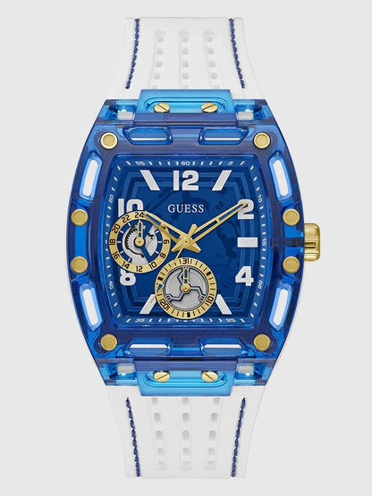 GUESS Mens White Blue Multi-function Watch