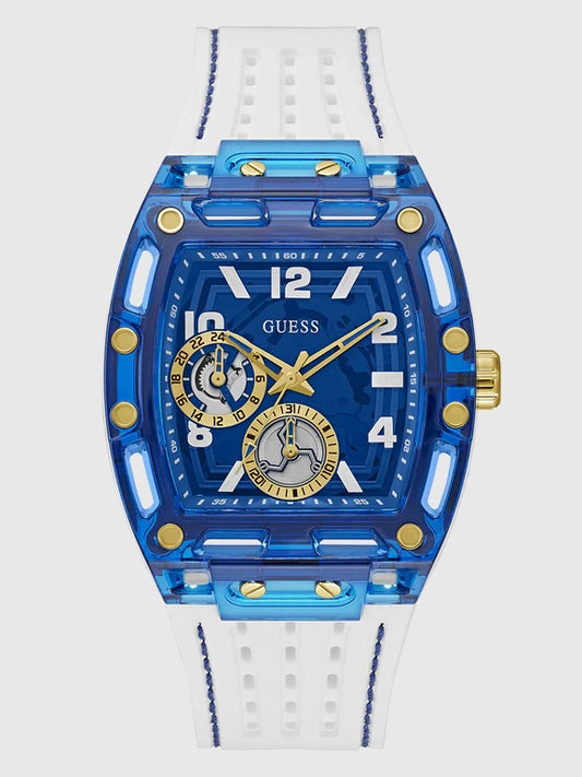 GUESS Mens White Blue Multi-function Watch